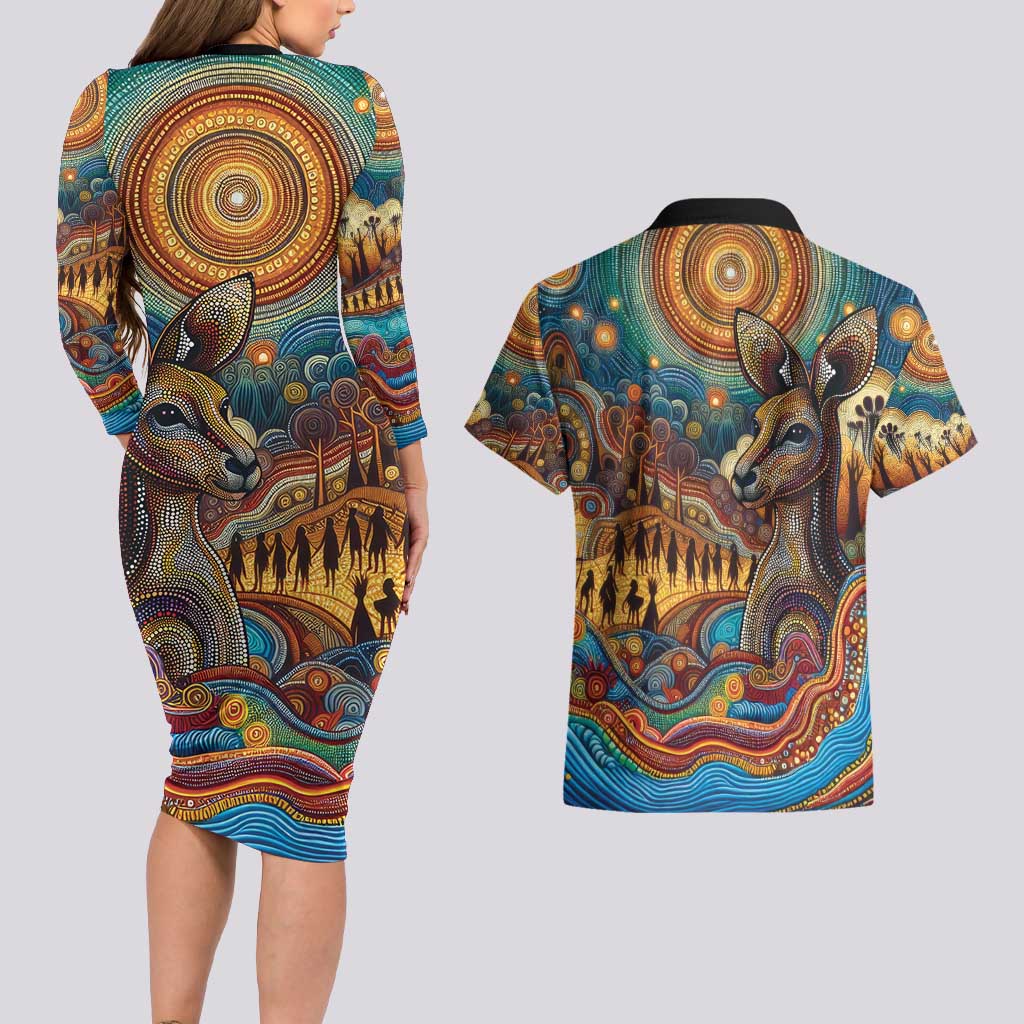 Aboriginal Dreamtime Stories Land Couples Matching Long Sleeve Bodycon Dress and Hawaiian Shirt