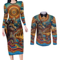 Aboriginal Dreamtime Stories Land Couples Matching Long Sleeve Bodycon Dress and Long Sleeve Button Shirt