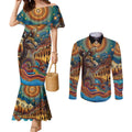 Aboriginal Dreamtime Stories Land Couples Matching Mermaid Dress and Long Sleeve Button Shirt