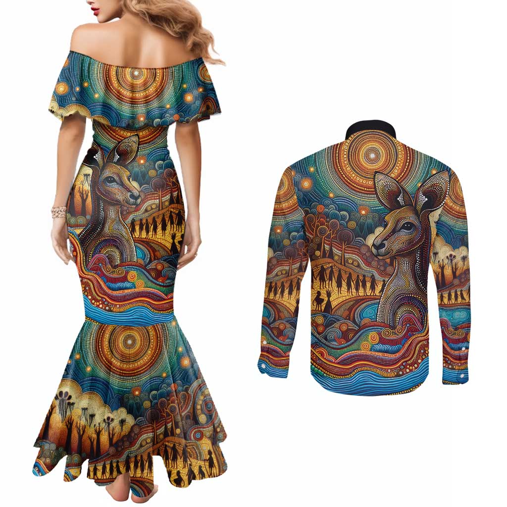 Aboriginal Dreamtime Stories Land Couples Matching Mermaid Dress and Long Sleeve Button Shirt