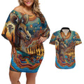 Aboriginal Dreamtime Stories Land Couples Matching Off Shoulder Short Dress and Hawaiian Shirt