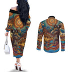 Aboriginal Dreamtime Stories Land Couples Matching Off The Shoulder Long Sleeve Dress and Long Sleeve Button Shirt