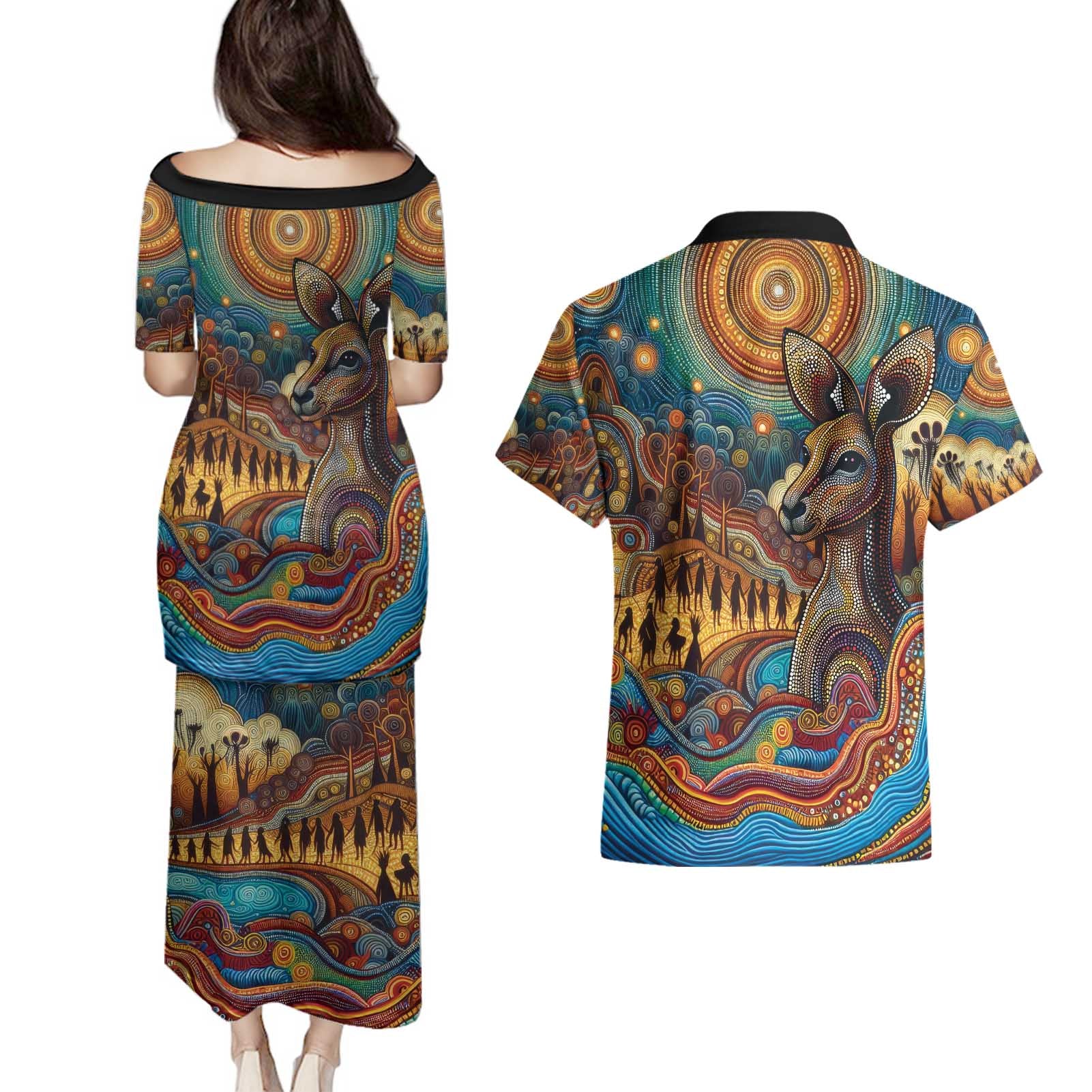 Aboriginal Dreamtime Stories Land Couples Matching Puletasi and Hawaiian Shirt