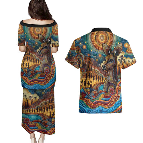 Aboriginal Dreamtime Stories Land Couples Matching Puletasi and Hawaiian Shirt