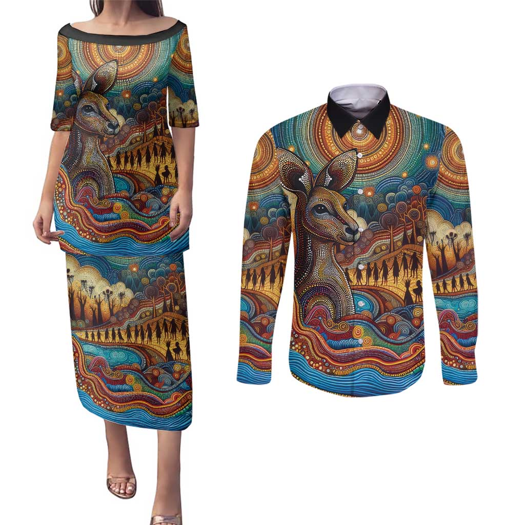 Aboriginal Dreamtime Stories Land Couples Matching Puletasi and Long Sleeve Button Shirt
