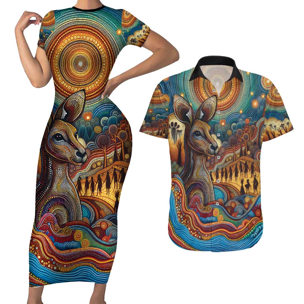 Aboriginal Dreamtime Stories Land Couples Matching Short Sleeve Bodycon Dress and Hawaiian Shirt