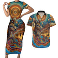 Aboriginal Dreamtime Stories Land Couples Matching Short Sleeve Bodycon Dress and Hawaiian Shirt