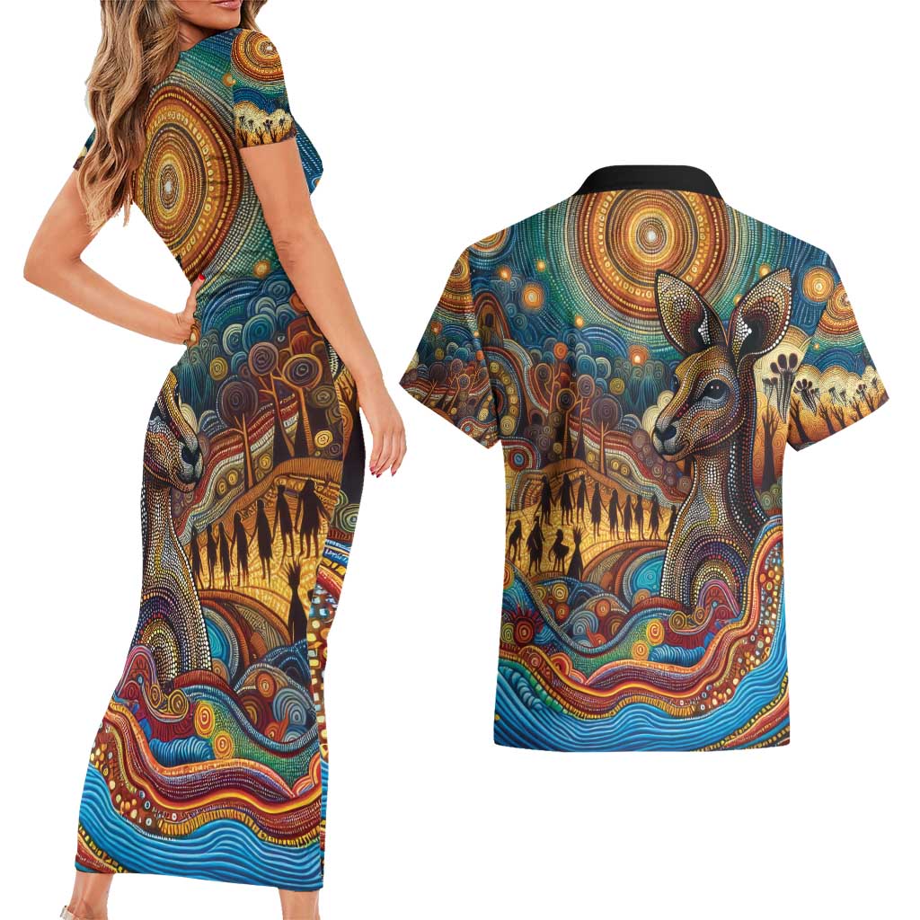 Aboriginal Dreamtime Stories Land Couples Matching Short Sleeve Bodycon Dress and Hawaiian Shirt