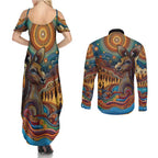 Aboriginal Dreamtime Stories Land Couples Matching Summer Maxi Dress and Long Sleeve Button Shirt