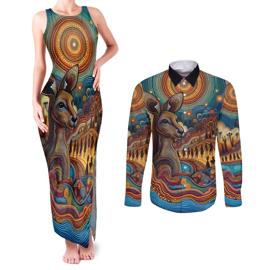 Aboriginal Dreamtime Stories Land Couples Matching Tank Maxi Dress and Long Sleeve Button Shirt