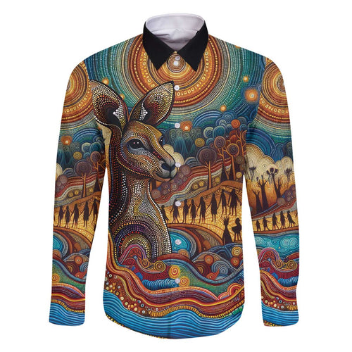 Aboriginal Dreamtime Stories Land Family Matching Off The Shoulder Long Sleeve Dress and Hawaiian Shirt