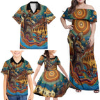 Aboriginal Dreamtime Stories Land Family Matching Off Shoulder Maxi Dress and Hawaiian Shirt