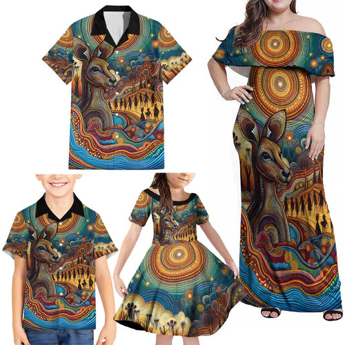 Aboriginal Dreamtime Stories Land Family Matching Off Shoulder Maxi Dress and Hawaiian Shirt