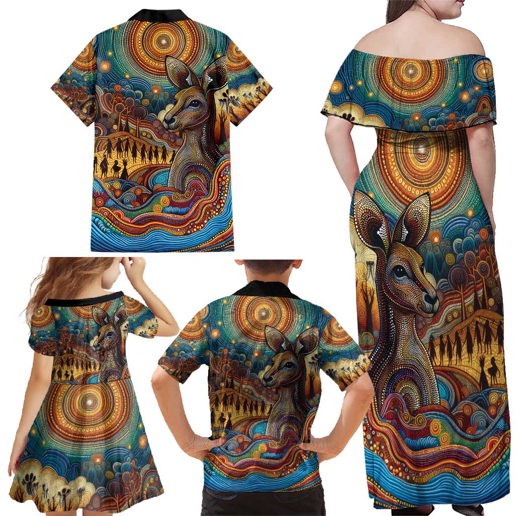 Aboriginal Dreamtime Stories Land Family Matching Off Shoulder Maxi Dress and Hawaiian Shirt