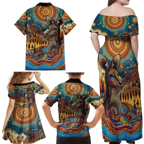 Aboriginal Dreamtime Stories Land Family Matching Off Shoulder Maxi Dress and Hawaiian Shirt