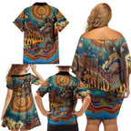 Aboriginal Dreamtime Stories Land Family Matching Off Shoulder Short Dress and Hawaiian Shirt