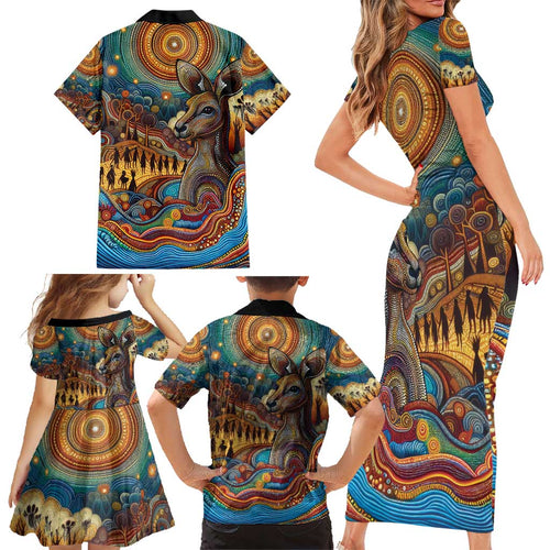 Aboriginal Dreamtime Stories Land Family Matching Short Sleeve Bodycon Dress and Hawaiian Shirt