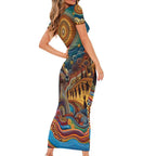 Aboriginal Dreamtime Stories Land Family Matching Short Sleeve Bodycon Dress and Hawaiian Shirt