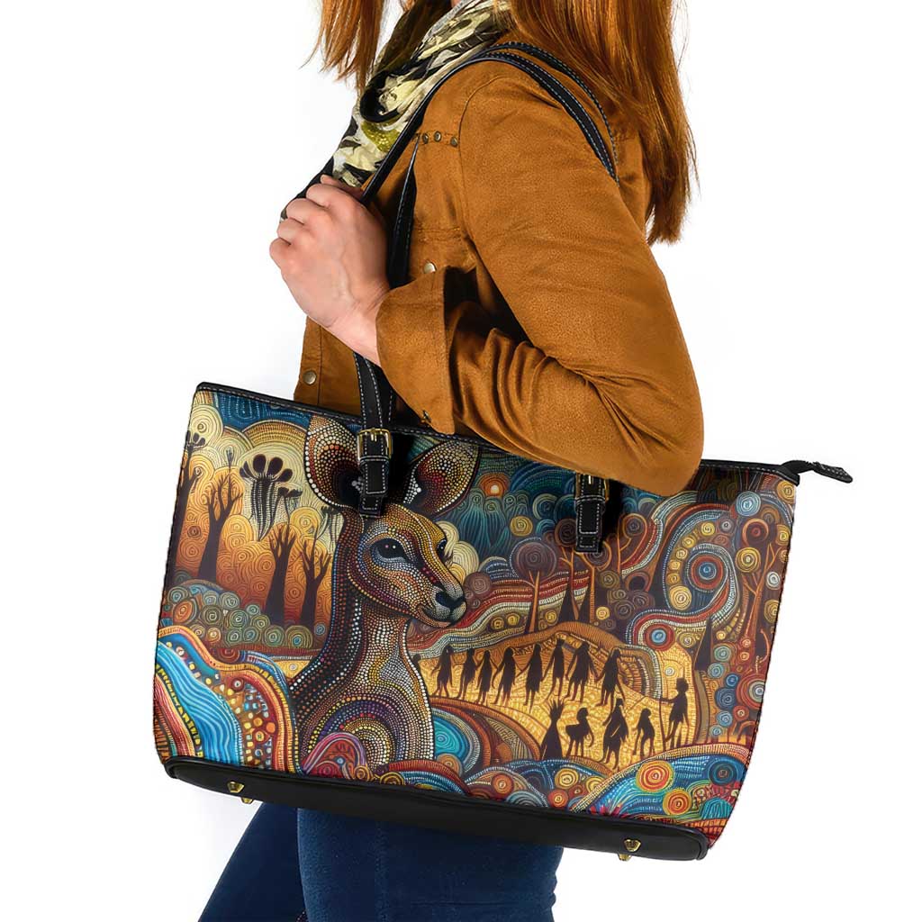 Aboriginal Dreamtime Stories Land Leather Tote Bag