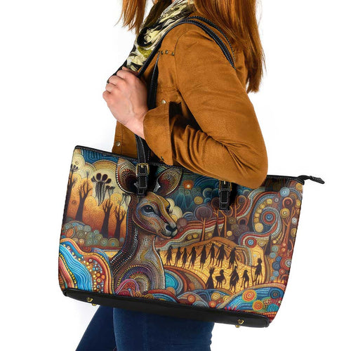 Aboriginal Dreamtime Stories Land Leather Tote Bag