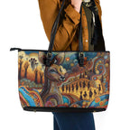 Aboriginal Dreamtime Stories Land Leather Tote Bag