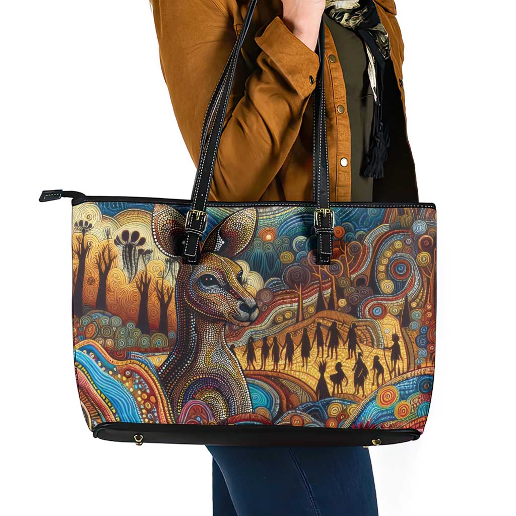 Aboriginal Dreamtime Stories Land Leather Tote Bag