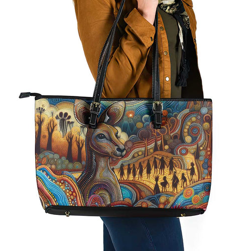 Aboriginal Dreamtime Stories Land Leather Tote Bag