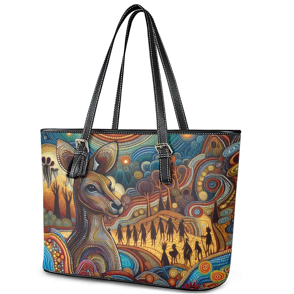 Aboriginal Dreamtime Stories Land Leather Tote Bag