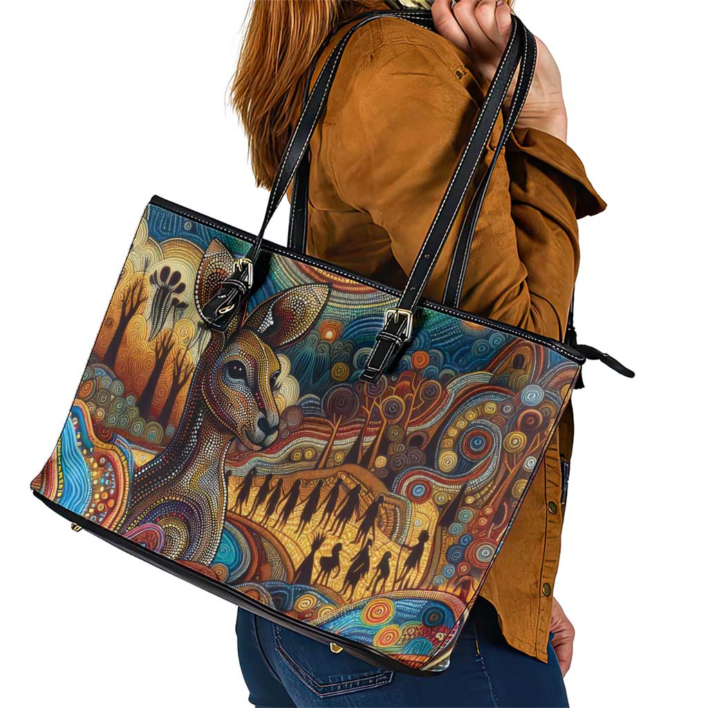 Aboriginal Dreamtime Stories Land Leather Tote Bag