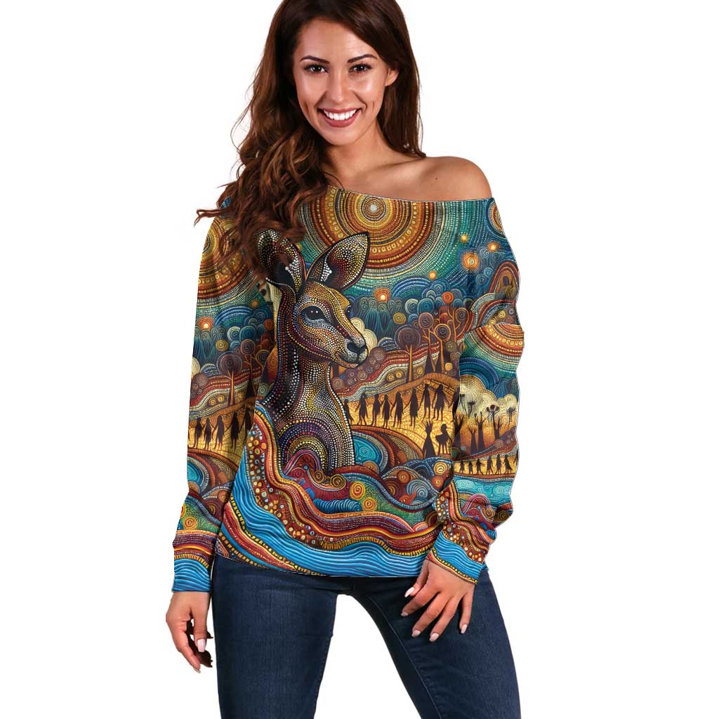 Aboriginal Dreamtime Stories Land Off Shoulder Sweater
