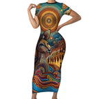 Aboriginal Dreamtime Stories Land Short Sleeve Bodycon Dress