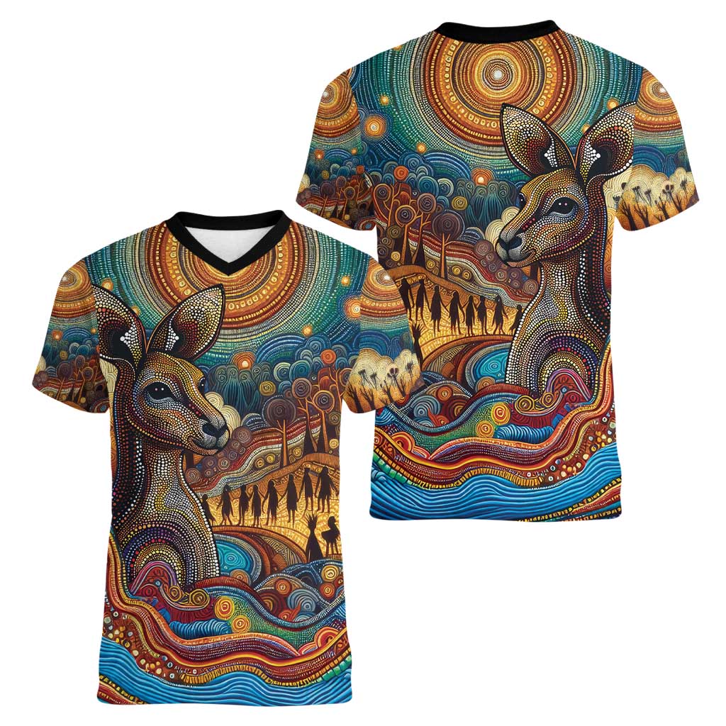 Aboriginal Dreamtime Stories Land Women V-Neck T-Shirt