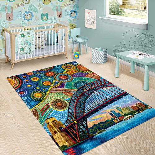 Australian Sydney Harbour Bridge Area Rug Aboriginal Dot Art