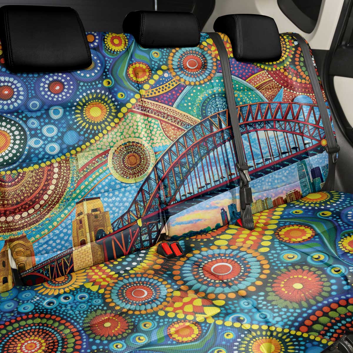 Australian Sydney Harbour Bridge Back Car Seat Cover Aboriginal Dot Art