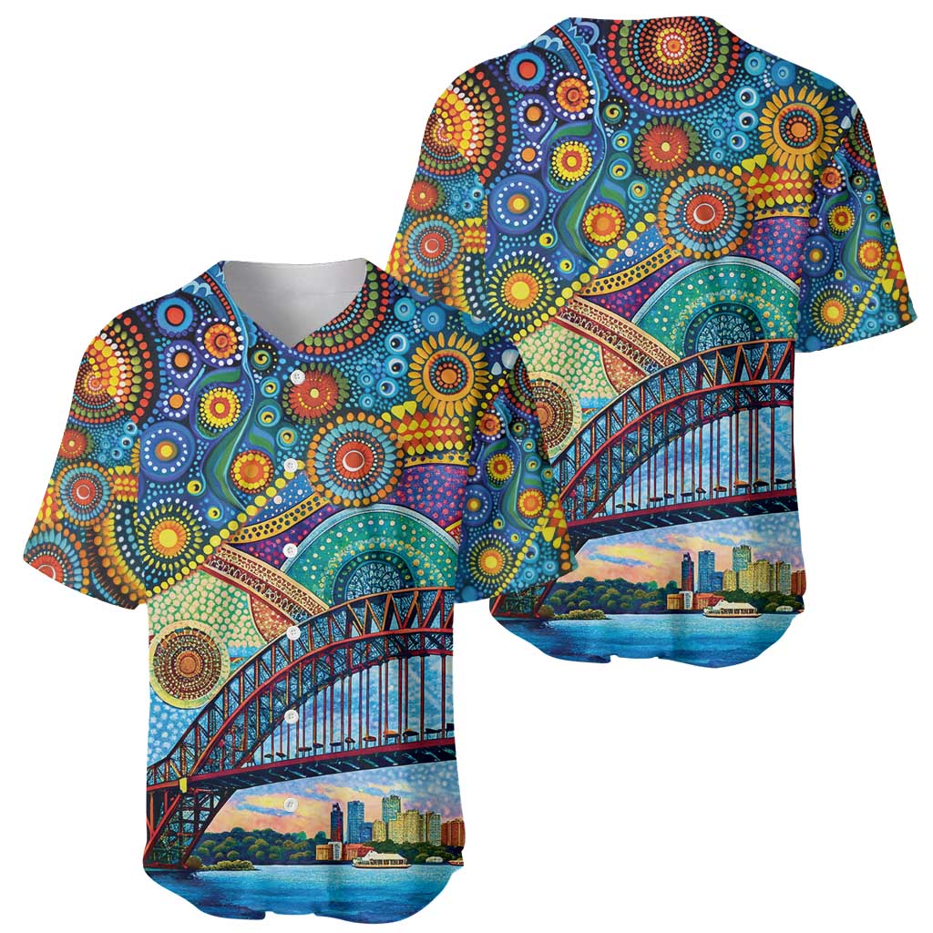 Australian Sydney Harbour Bridge Baseball Jersey Aboriginal Dot Art