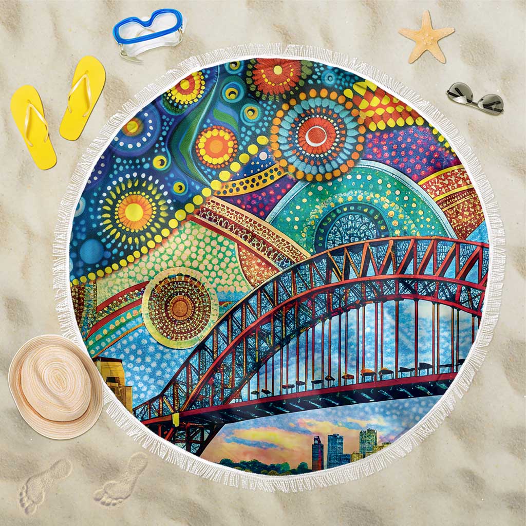 Australian Sydney Harbour Bridge Beach Blanket Aboriginal Dot Art