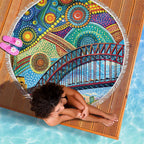 Australian Sydney Harbour Bridge Beach Blanket Aboriginal Dot Art
