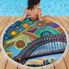 Australian Sydney Harbour Bridge Beach Blanket Aboriginal Dot Art