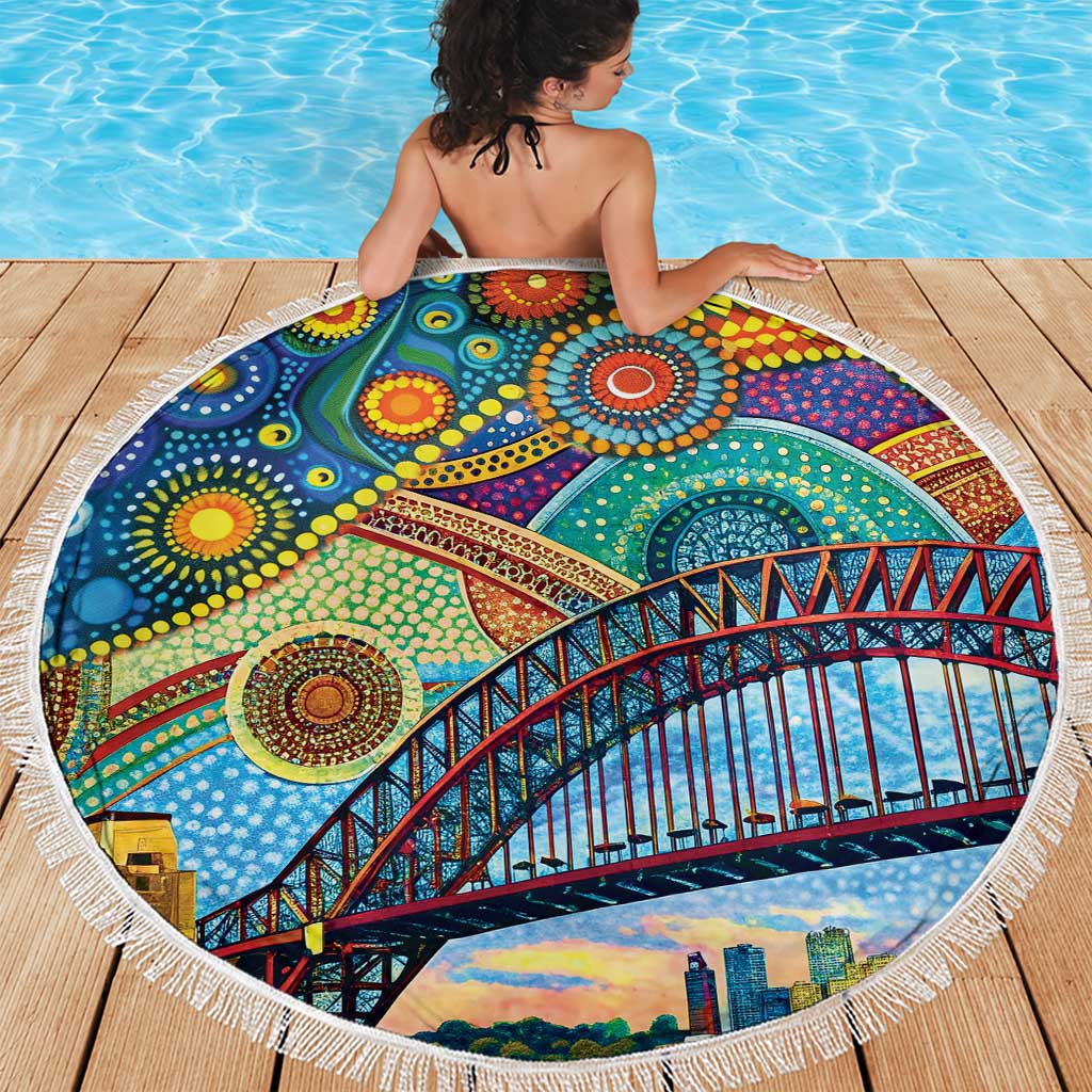 Australian Sydney Harbour Bridge Beach Blanket Aboriginal Dot Art