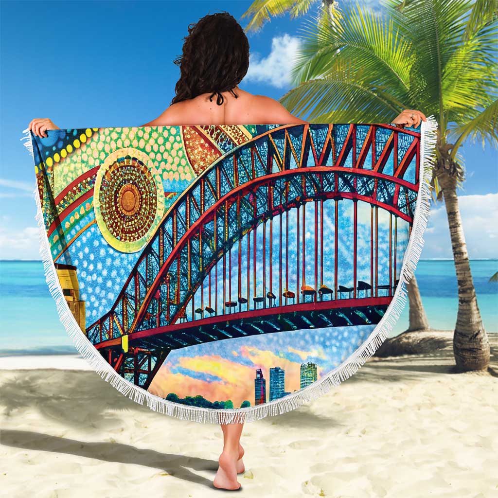Australian Sydney Harbour Bridge Beach Blanket Aboriginal Dot Art