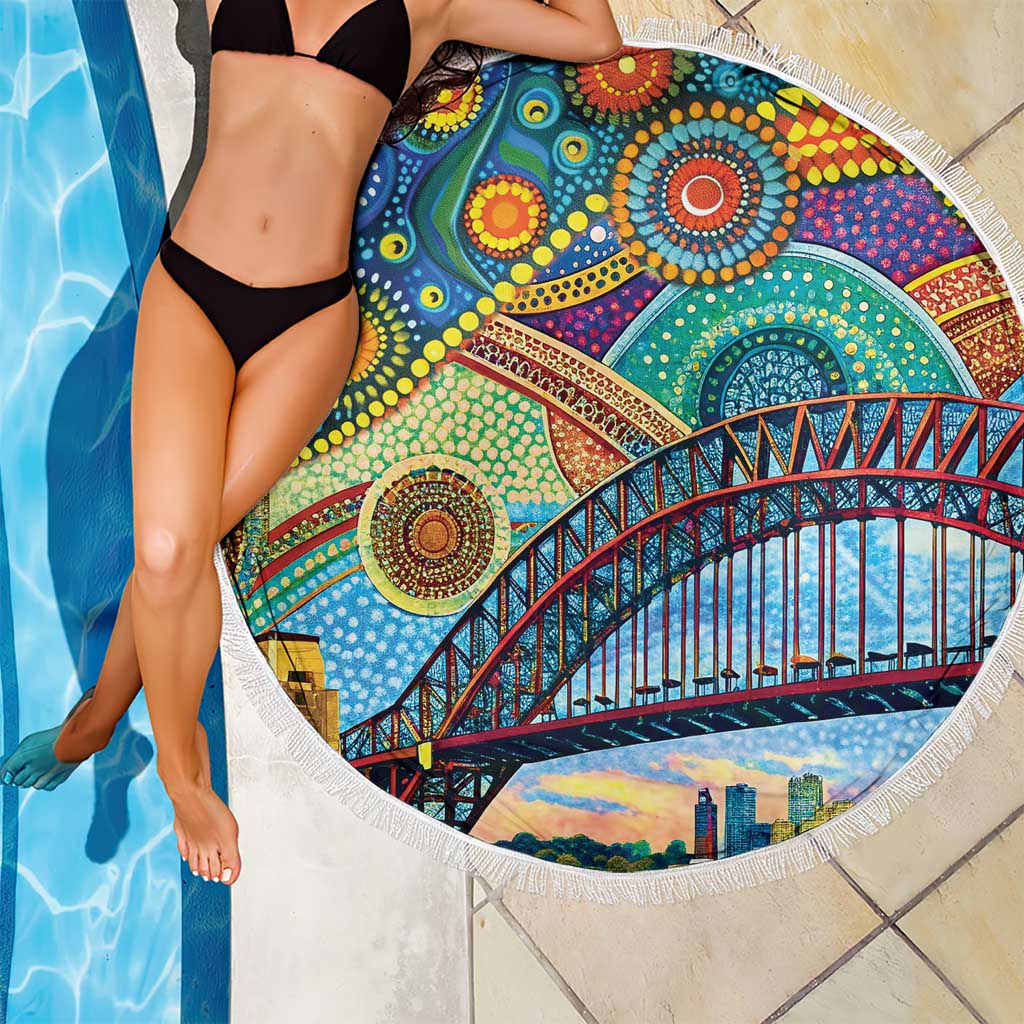 Australian Sydney Harbour Bridge Beach Blanket Aboriginal Dot Art
