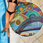 Australian Sydney Harbour Bridge Beach Blanket Aboriginal Dot Art