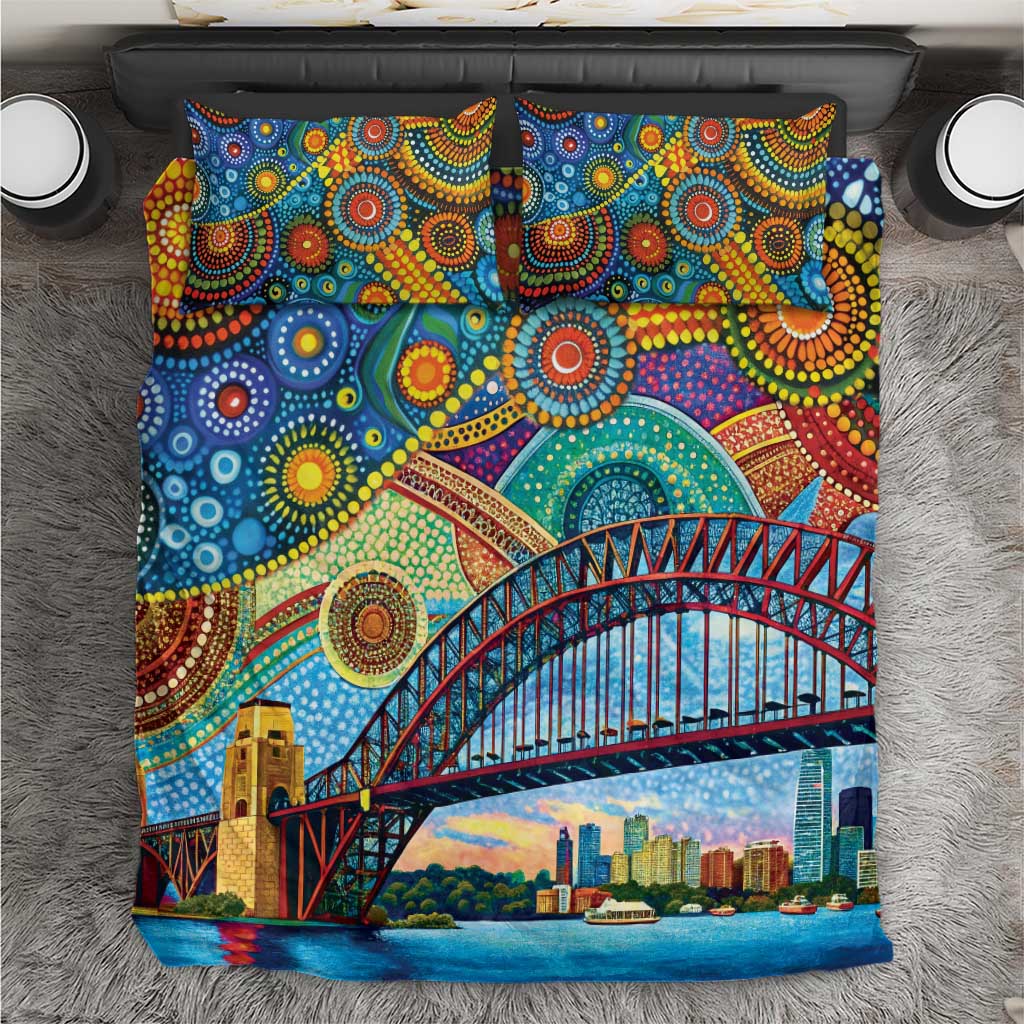 Australian Sydney Harbour Bridge Bedding Set Aboriginal Dot Art