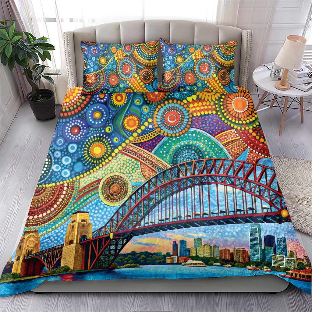 Australian Sydney Harbour Bridge Bedding Set Aboriginal Dot Art