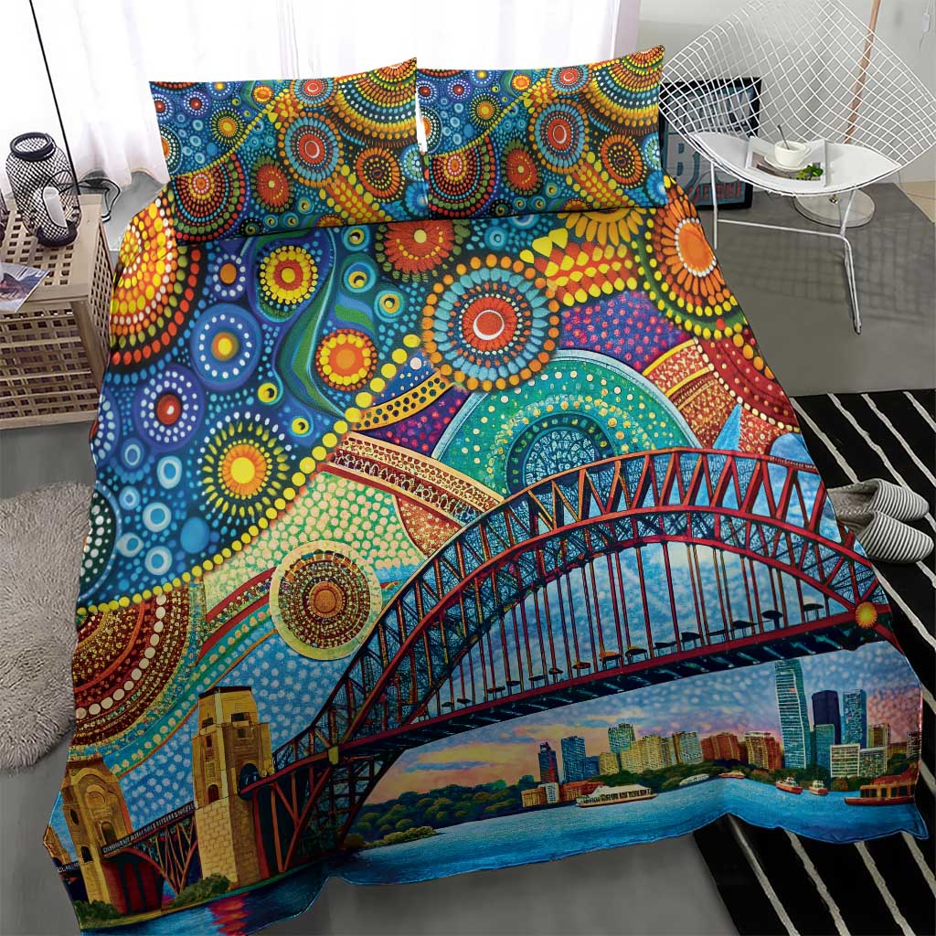 Australian Sydney Harbour Bridge Bedding Set Aboriginal Dot Art
