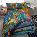 Australian Sydney Harbour Bridge Bedding Set Aboriginal Dot Art