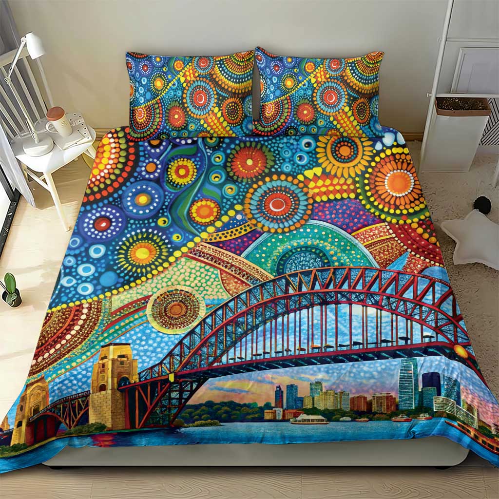 Australian Sydney Harbour Bridge Bedding Set Aboriginal Dot Art