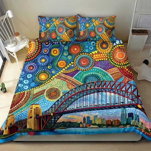 Australian Sydney Harbour Bridge Bedding Set Aboriginal Dot Art