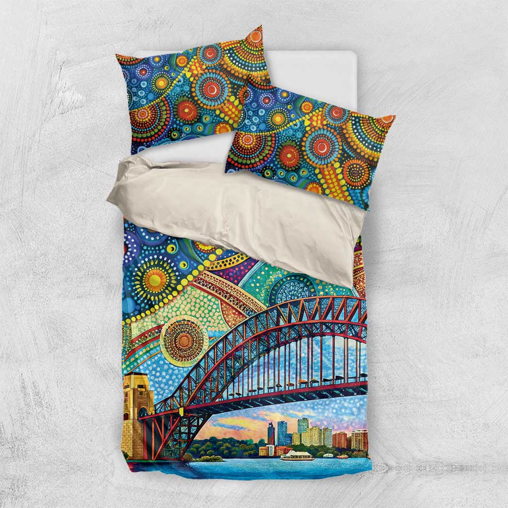 Australian Sydney Harbour Bridge Bedding Set Aboriginal Dot Art