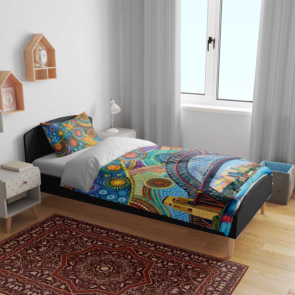 Australian Sydney Harbour Bridge Bedding Set Aboriginal Dot Art